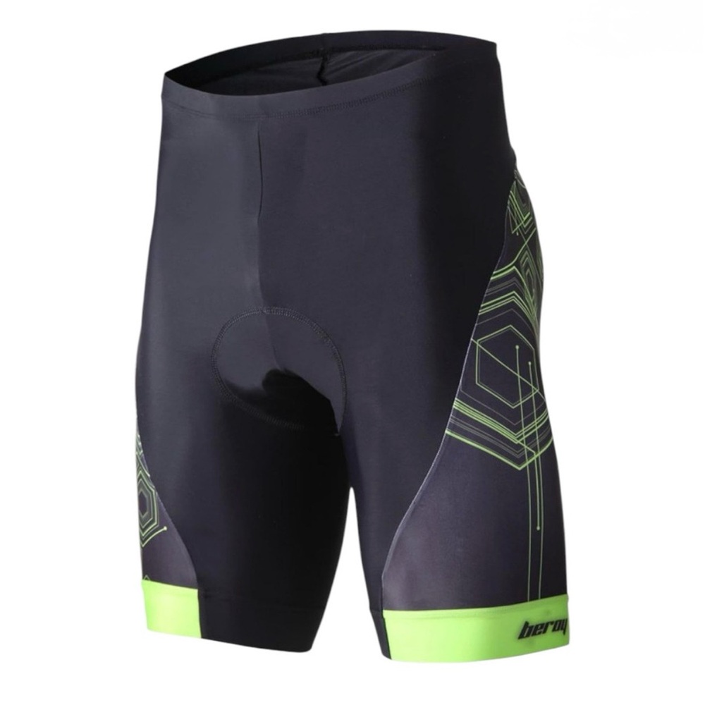 NWT MENS BIKING CYCLING PADDED BIKE SHORTS BLACK GREEN SILICONE GRIPPER SIZE XL